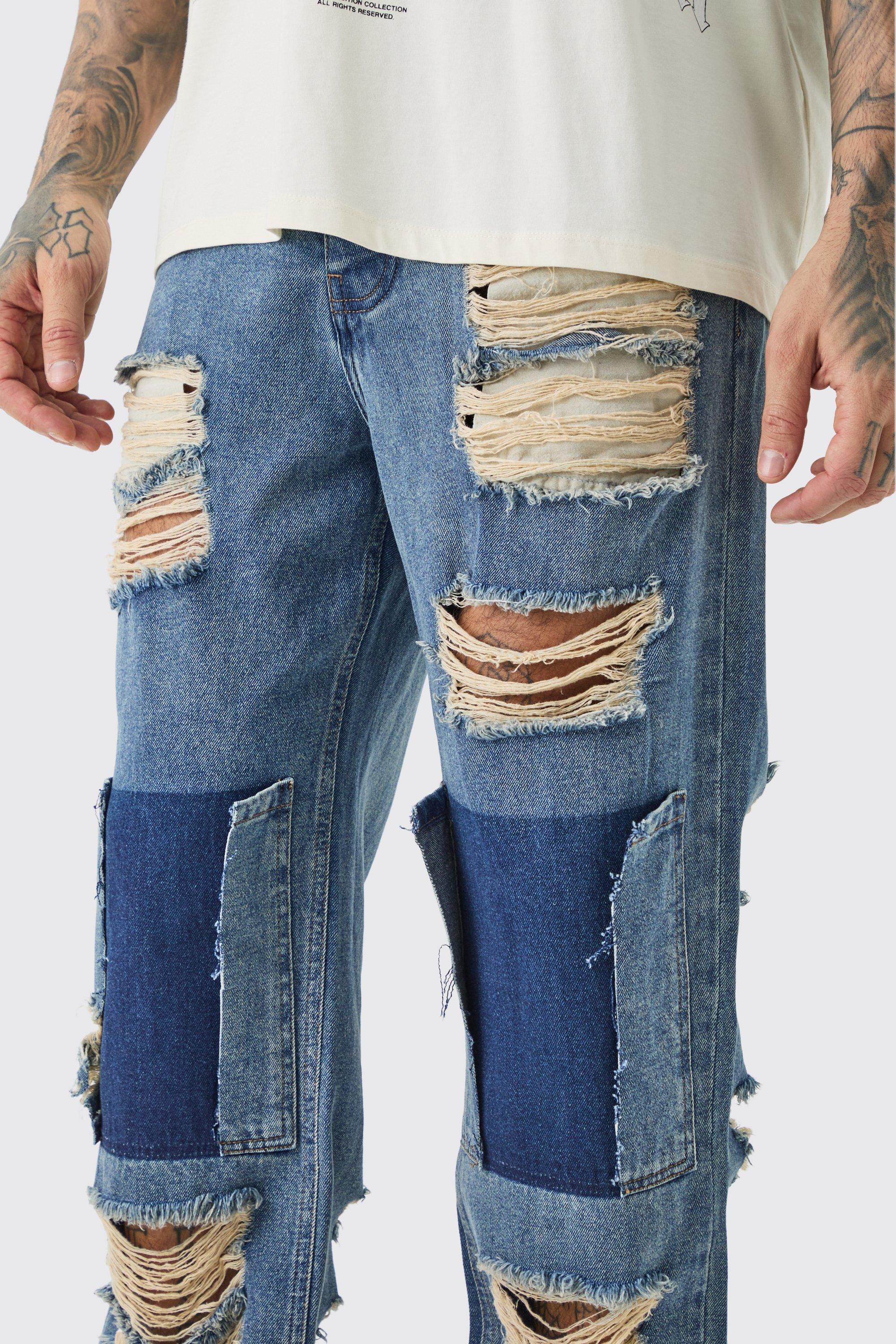 Mens fashion big and tall distressed jeans